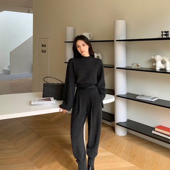 CHICJOC Women 100% Cashmere Knit Loose-Fit Sweater in dark grey size 36 - Picture 10 of 15